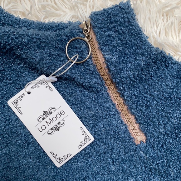 LaMode Fleece Zip Neck Pullover 💗 Blue - Picture 9 of 15